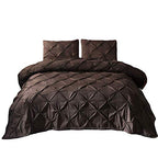 Feelyou Pinch Pleated Duvet Cover with Zipper Closure Pintuck Comforter Cover Set Twin Size Luxurious Pintuck Tufted Bedding Set Solid Coffee Microfiber Bedspread Cover with 1 Pillow Shams Soft - color: Coffee, size: Twin