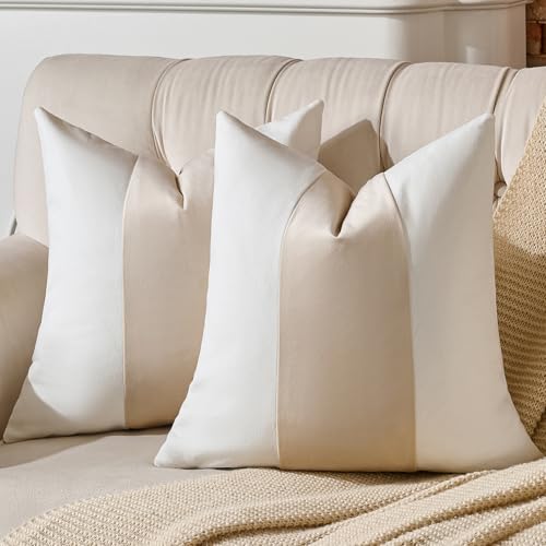 AmHoo Pack of 2 Velvet Panel Cotton Pillow Covers Decorative Pillowcase Cushion for Couch Sofa Bedroom 20 x 20-Inch Beige - color: Beige, size: 20" x 20" (Pack of 2)
