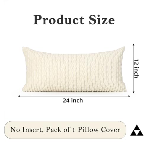 JoraLion 12x24 Boho Decorative Lumbar Throw Pillow Cover, Cream Cozy Soft Striped Corduroy Long Rectangle Cushion Case Accent Home Decor for Sofa Bed Room Livingroom, ONLY Cover - color: Cream, size: 24" x 12" (Pack of 1)
