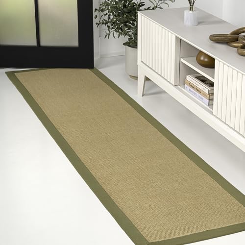 JONATHAN Y Border Jute Runner Rug Natural/Olive 2X8 ft, Camden Farmhouse Cottage for Living Room, Bedroom, Kitchen, Office, Easy-Cleaning, High Traffic, Pet-Friendly, Non-Shedding KTN100E-28 - color: Natural/Olive, size: 2'2" x 8' (Runner)