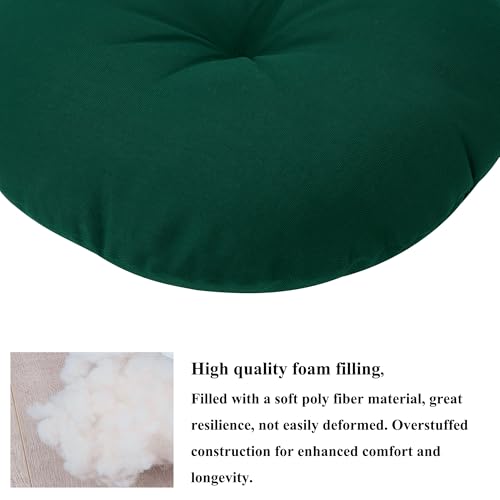 FUNHOME 15"x15"x4" Bistro Chair Cushion Set of 2, Water Repellent Round Outdoor Chair Cushions with Ties, Patio Tufted Chair Pads for Home Garden (Dark Green) - color: Dark Green