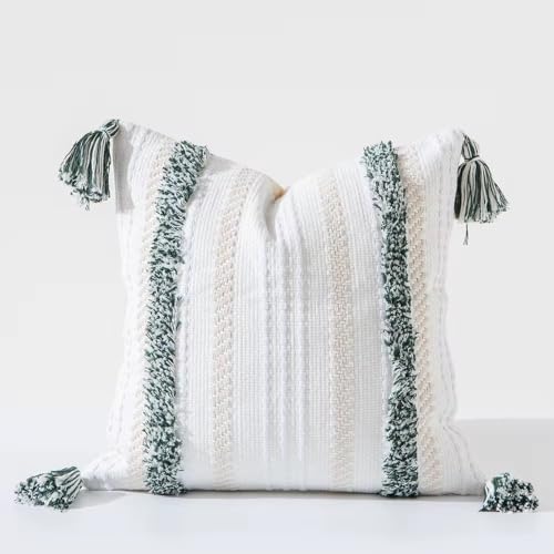 Set of 2 Boho Woven Decorative Throw Pillow Cover with Tassels 20" x20" Green - color: Green, size: 20" x 20" (Pack of 2)