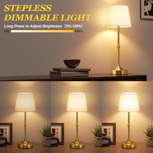 Kakanuo Rechargeable Cordless Table Lamp Gold - 2 Pack Brass 4000mAh Battery Operated Lamp, 3000K Warm Light, Touch Control Stepless Dimming, for Bedside, Dining Table, Home Decor - color: Brass, size: 2 Pack - 15.6in
