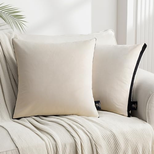 Phantoscope Pack of 2 Velvet Throw Pillow Covers, Decorative Soft Velvet Pillows Accent Double-Sided Gusseted Design, Square Cushion Case for Couch Sofa Bed, Off White, 18 x 18 inches 45 x 45 cm - color: Cream White