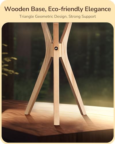 EDISHINE Tripod Table Lamp, 17.5" Modern Bedside Lamp with Natural Wood-Colored Lamp Legs & Beige Linen Lampshade, Boho Nightstand Lamp for Bedroom, Living Room, Reading Room, E26 Base - color: Beige