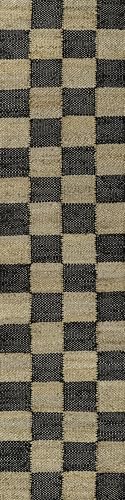 JONATHAN Y Theo Woven Jute Checkerboard Natural/Black Runner Rug, 2x8, Modern, Farmhouse, Rustic, Lodge, Easy-Cleaning for Living Room, Bedroom, Kitchen, Non-Shedding (NRF203B-28) - color: Natural/Black, size: 2' x 8' (Runner)