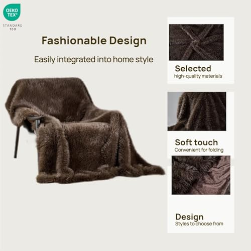 Luxury Fluffy Faux Fur Throw Blanket,Thick Fluffy Silky Fuzzy Cozy Blanket,Plush Blankets for Couch, Sofa, Chair, Bed-Brown,50x60 Inches - color: Brown, size: Throw (50" x 60")