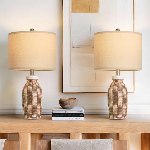 22.75" Table Lamps for Living Room Small Lamps for Bedroom Bedside Lamps Set of 2 Boho Lamps for Night Stands Nightstand Lamp Farmhouse Vintage Rustic Modern Side End Table Lamp Light Home Deco Gifts - color: Wood Grain