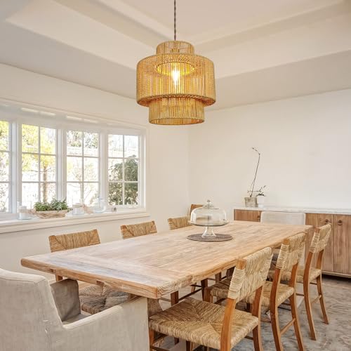 Boho Rattan Lamp Shades for Pendant Light Chandelier Floor Lamps Replacement,Rustic 3-Tier Drum Lamp Shade with Hand-Woven Rattan for Living Room Kitchen Dining Room Office Hotel. - size: style A