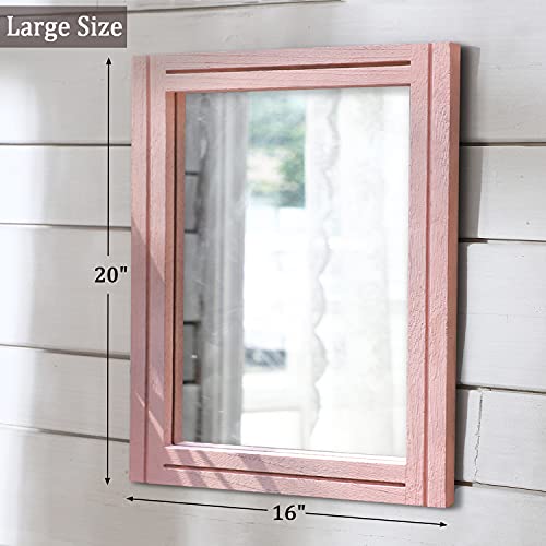 AAZZKANG Rectangle Mirror with Wood Framed Modern Farmhouse Hanging Wall Mirrors Decor for Bedroom Bathroom Living Room Home Entryway Large 20"x16" - color: Light Pink, size: 20"L x 16"W