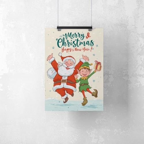 JDBeehpy Merry Christmas & Happy New Year Wall Art Poster Santa Claus and Elf Frameless Canvas Print Painting Lively Cheerful Home Decor Mural 08x12inch(20x30cm) - color: Elf Unframe, size: 12L" x 8W"