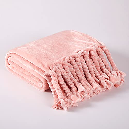 Homiest Fleece Throw Blanket with Fringe, Soft & Cozy Flannel Light Pink Blanket, Lightweight Decorative Blanket for Sofa Bed Chair All Season (Blush Pink, 50 x 60 Inch) - color: Blush Pink