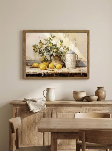 LBTZEVIR Rustic Farmhouse Wall Art Yellow Lemon Still Life Oil Painting Canvas Mustard French's Yellow Kitchen Wall Decor for Farmhouse, Dining Room & Living Room Vintage Kitchen Art Gift - color: Lemon decoration, size: 16"L x 12"W