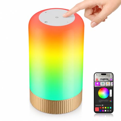 RGBICWW Smart Table Lamp, Touch Bedside Lamp with App Control, LED Desk Lamp with Music Sync, 30+ Scenes & 16M Colors, Color Changing Lamp for Bedroom Living Room Gaming Dimmable Night Light, Gold - color: Gold