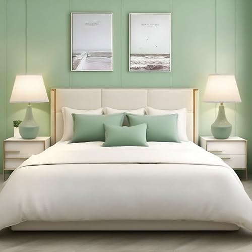 Green Table Lamps Set of 2 19" Ceramic Bedside Desk Lamps for Nightstands with Rocker Swtich Modern Sage Green Lamps for Bedroom Living Room (Bulbs not Include)