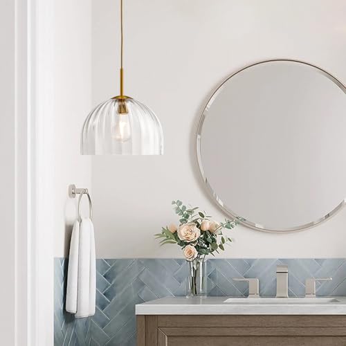 Modern Pendant Lights Kitchen Island, 11.8 Inch Dome Lampshade Large Chandelier, Rustic Farmhouse Industrial Ceiling Hanging LED Lighting Fixture with Clear Glass Bell Shade - color: Clear, size: 30CM
