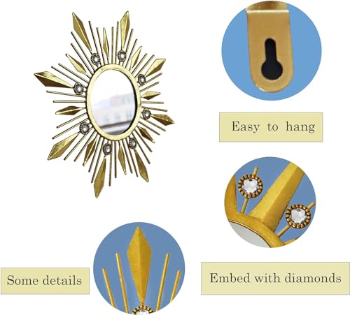 Champagne Gold Round Mirrors for Wall Art Pack of 3, Decorative Mirror Wall Valentine Decor& Vintage Room Decor, Sunburst Circle Mirrors Modern Valentine Gifts for Women & Moms - color: Golden- a