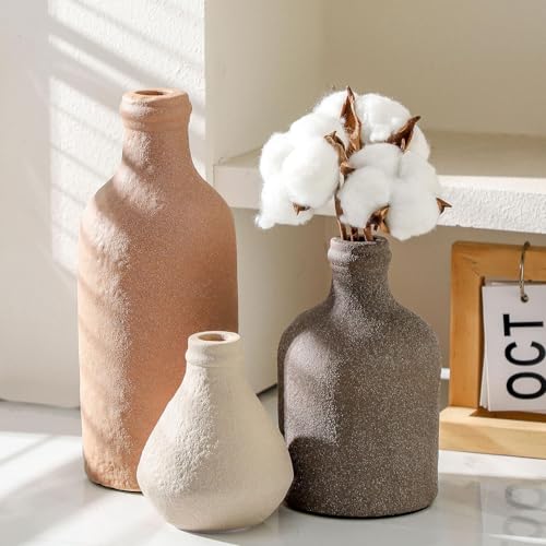 Ceramic Vase Set of 3, Vases Home Decor, Decorative Vases for Table, Boho Flower Vase Modern Neutral Vases for Room Decor, Table, Mantel,Entryway Living Room Kitchen Bedroom Bathroom - Brown - color: 009-brown