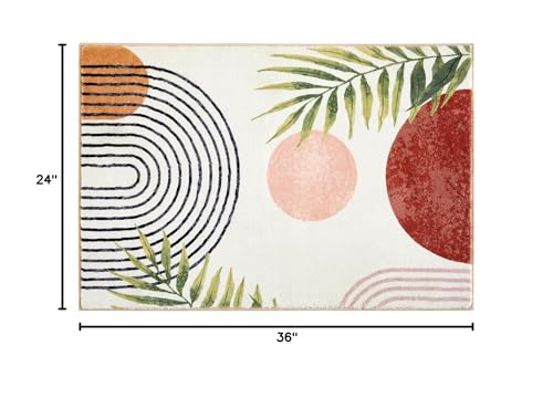 RoomTalks Boho Cute Bathroom Rugs Bath Mat Non Slip Washable, Modern Abstract Geometric Shape with Tropical Leaves 2x3 Small Area Rug for Bedroom Kitchen, Neutral Contemporary Retro Indoor Entry Rug - color: Terracotta and Black, size: 2' x 3' (Rectangula