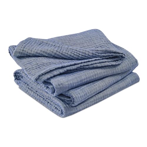 EMME Cotton Muslin Throw Blanket for Couch Breathable Gauze Soft Lightweight Blankets for Adults (Heather Navy, 50"x60") - color: 02 - Navy, size: Throw (50" X 60")