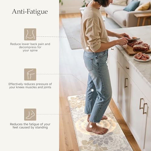 GENIMO Kitchen Mats for Floor, Kitchen Rugs Non Slip Washable Sets of 2, Waterproof Cushioned Anti Fatigue Mat, Floral Runner Rug for Laundry, Sink, Office, Home, 17.3"x47"+17.3"x30", MilkyWhite - color: Milky White, size: 17.3"x47"+17.3"x30"