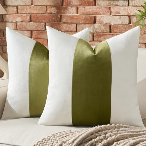 AmHoo Pack of 2 Velvet Panel Cotton Pillow Covers Decorative Pillowcase Cushion for Couch Sofa Bedroom 18 x 18-Inch Olive Green - color: Olive Green, size: 18" x 18" (Pack of 2)