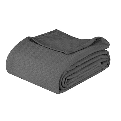 Superior Nobel Cotton Blanket, for Picnic, Beach, Traveling or Camping, Bedroom Essentials, Cover for Bed, Couch, Lounging, Textured Jacquard, Classic Chevron Woven Blanket, King, Charcoal - color: Charcoal, size: King