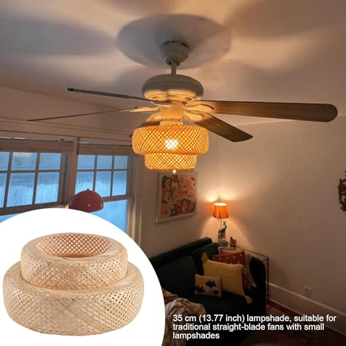 Bamboo Lamp Shade,Hand-Woven Bamboo Rattan Hanging Light Shade,13.77" Rattan Chandelier Shade for Dining Living Bedroom Kitchen Farmhouse 1-Pack - color: Bamboo 13.77 in 1-Pack