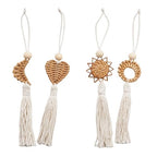 4Pcs Handwoven Wall Decor with Fringed Tassels for Living Room Bedroom Accents Artisanal Rattan Cotton Rope Wall Art Craft