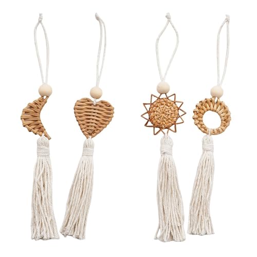 4Pcs Handwoven Wall Decor with Fringed Tassels for Living Room Bedroom Accents Artisanal Rattan Cotton Rope Wall Art Craft