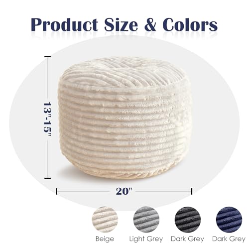 Round Ottoman,Corduroy Pouf Ottoman Foot Rest,Storage Footstool for Living Room,20x15 Soft Floor Poufs,Memory Foam Filling - Beige, 20x15 in - color: Beige, size: 20"D x 20"W x 15"H