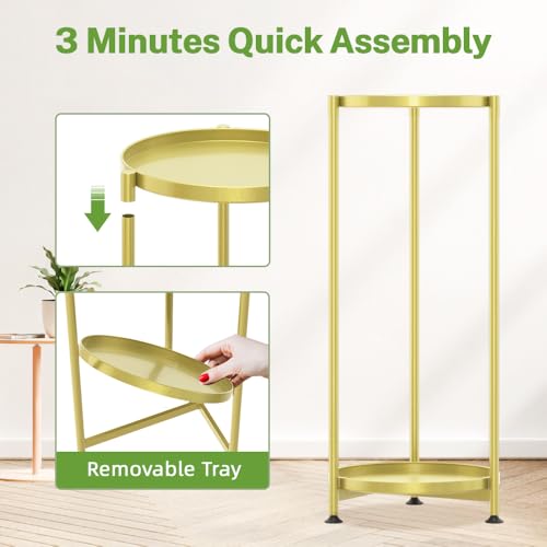 iDavosic.ly 2 Tier Corner Plant Stand Indoor, Tall Vertical Metal Flower Heavy Duty Pot Holder Shelf Outdoor for Patio Porch Living Room, Gold - Round - color: Gold, size: 2 Tiers