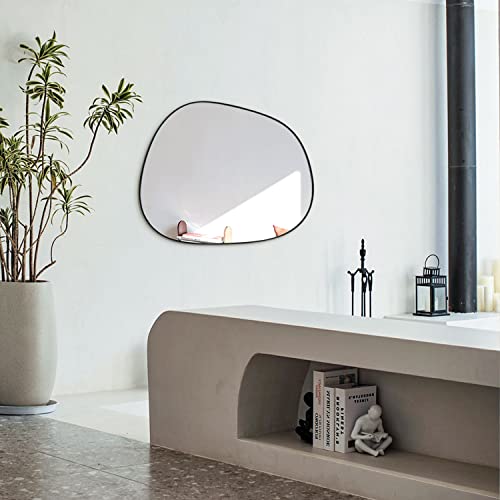ELEHUME Asymmetrical Wall Mirror for Decor 17.5"*22.5", Modern Black Framed Wall Mirror for Living Room Bathroom Bedroom Entryway ELE-STOU-0066B - color: Mat Black, size: 22.5"L x 17.5"W