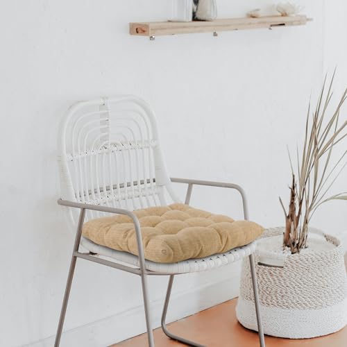 ELFJOY 4 Pack Chair Cushions for Dining Chairs Chair Pads Cushion for Kitchen Office Tufted Textured Square Seat Cushion with Ties (16" Khaki) - color: Khaki