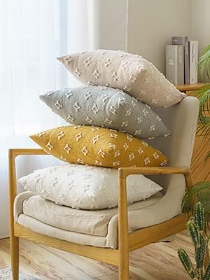 ANRODUO Pack of 2 White Floral Decorative Throw Pillow Covers with Tufted Rhombic Jacquard for Room Decor Boho Pillow Covers 16x16 Cute and Soft Pillowcase for Couch Sofa and Living Room Fall Decor