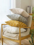 ANRODUO Pack of 2 White Floral Decorative Throw Pillow Covers with Tufted Rhombic Jacquard for Room Decor Boho Pillow Covers 16x16 Cute and Soft Pillowcase for Couch Sofa and Living Room Fall Decor