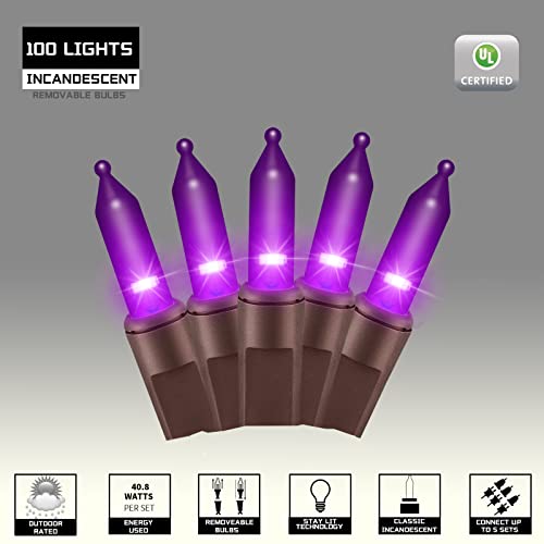 100LIGHTS Purple Extra-Bright with End Connectors Halloween Decorative Lights 5.98m UL Certified Mini String Light Set Waterproof for Halloween Home Garden Christmas Tree Party Patio Wedding - color: Brown Wire Purple, size: 100 COUNT-1PACK