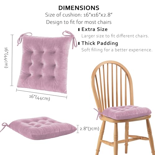 ELFJOY 4 Pack Chair Cushions for Dining Chairs Indoor Kitchen Seat Cushions with Ties Tufted Square Seat Pas for Kitchen Dining Office Room (16" Light Purple Velvet) - color: Light Purple