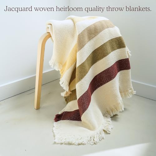 Driftwood Trail Striped Afghan Throw Blanket | Thick & Cozy | Cotton USA Made (73x48) - color: Driftwood Trail
