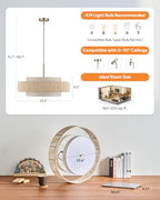 VONLUCE 23.6" Boho Rattan Chandelier, 6-Light Drum Chandelier with 3-Tier Woven Lampshade, Rattan Ceiling Light for Dining Room Bedroom Living Room with E26 Sockets, Nickel Finish, ETL Certified - color: Nickel, size: 24inch