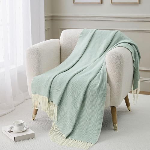 BOURINA Herringbone Throw Blanket,Soft Lightweight Cozy Throw for Bed Couch Decorative Blanket, Aqua 50" x 60" - color: Aqua, size: 50"x60"