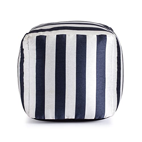 Anji Mountain 100% Handmade & Handcrafted Comfortable Home Décor Outdoor Pouf Ottoman Footrest for Living Room, Bedroom, Nursery, Kidsroom, Patio Furniture - (18" x 18" x 18"- Navy-Ivory) - color: Cape May