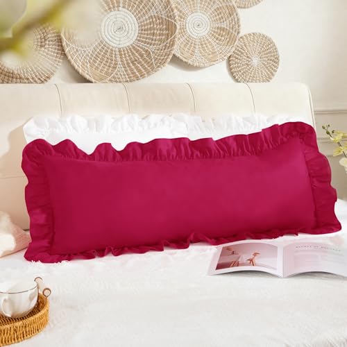 Hot Pink Ruffle Body Pillow Cover 20x54 Inch, Ruffled Long Pillowcase for Couch Sofa Bed, Decorative Farmhouse Body Pillow Shams, Pack of 1 - color: Hot Pink, size: 54" x 20" (Pack of 1)