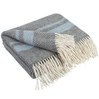 LYHome Merino Wool Blanket - Warm Throw for Cold Weather, Warmest Travel Outdoor Camping Blankets, Picnic Army and Military Throws, Comforter Soft & Cozy (55" x 79" Grey with Blue and White Stripes) - color: Grey With Blue and White Stripes