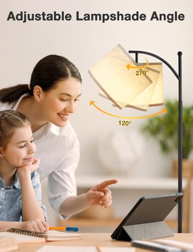 Ambimall Tall Floor Lamps with 3 Color Temperatures Bulb & Adjustable Linen Shade, for Living Room, Bedroom, Office, Classroom, Dorm Room (9W Bulb Included), Beige & Black, 60" - color: Beige & Black