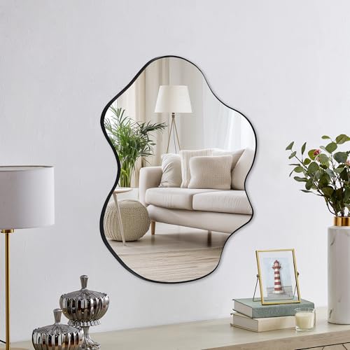 Tanmicoshomy Black Bathroom Mirror 22x30 Inch, Asymmetrical Wavy Wall Mirrors for Bathroom, Bedroom or Living Room, Vertical or Horizontal Hanging - color: Black, size: 30"L x 22"W