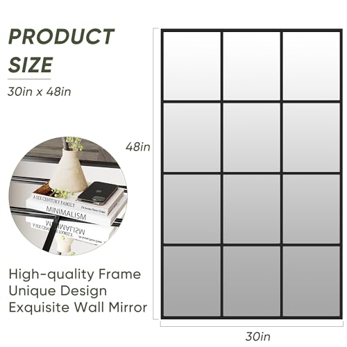 Suidia Wall Mirror, 30" x 48" Window Decorative Mirrors, Metal Framed Wall Decor Wall-Mounted Mirrors for Bedroom, Living Room, Entryway, Black - color: Black, size: 48"L x 30"W