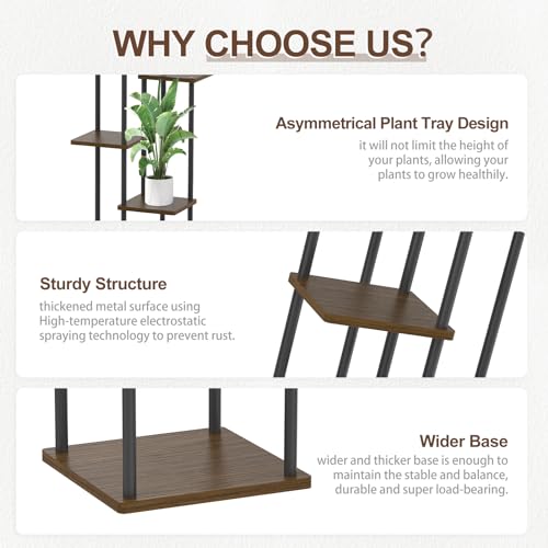 Oppro 6 Tier Plant Stand Indoor Outdoor, Tall Metal Wood Muti-Level Planter Shelf Holder, Sturdy Large Vertical Corner Orchid Flower Pot Display Rack for Narrow House Decor Office Living Room Bedroom, Oak - color: Oak-6 Tier