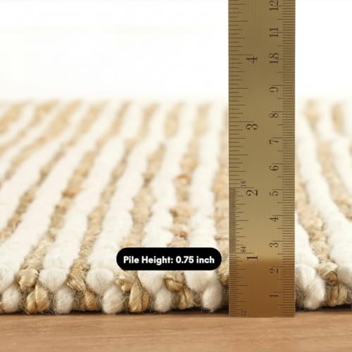 FRELISH DECOR Area Rug 8x10 feet - Premium Wool and Jute Blend Handwoven Rugs - Natural Fiber Chunky Stripe Rugs for Living Room, Bedroom, Hallways, Dining Area: Natural Ivory - size: 8' x 10' (Rectangular)