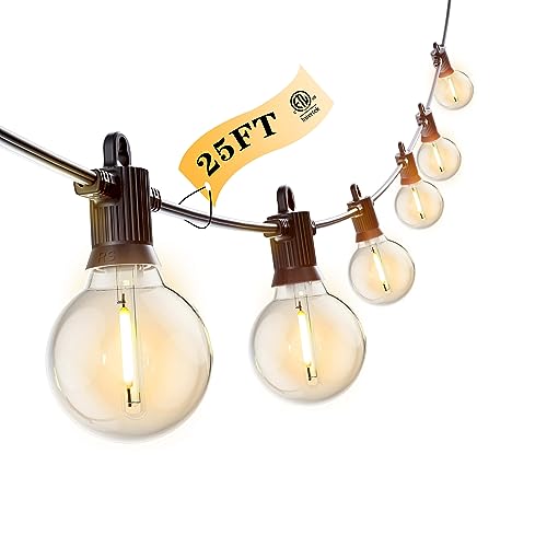Kawaya Outdoor String Lights 25 FT LED Patio Light with 12+1 Shatterproof Edison Globe Bulbs - IP65 Waterproof Dimmable Hanging Lights - 2700K Warm White Lighting for Outside Yard Porch Deck Bistro - size: 25FT